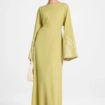 Linen Embroidered Maxi Dress - Citron